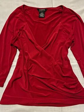 George Red V-Neck Faux Wrap Top 3/4 Sleeve - Size S
